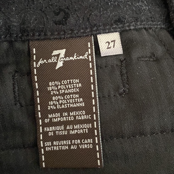 7 for all Mankind Black Paisley Shimmery Velvet Skinny Pant Size 27 - Picture 11 of 13